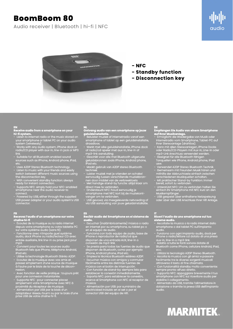 Page 1 de la notice Fiche technique Marmitek BoomBoom 80