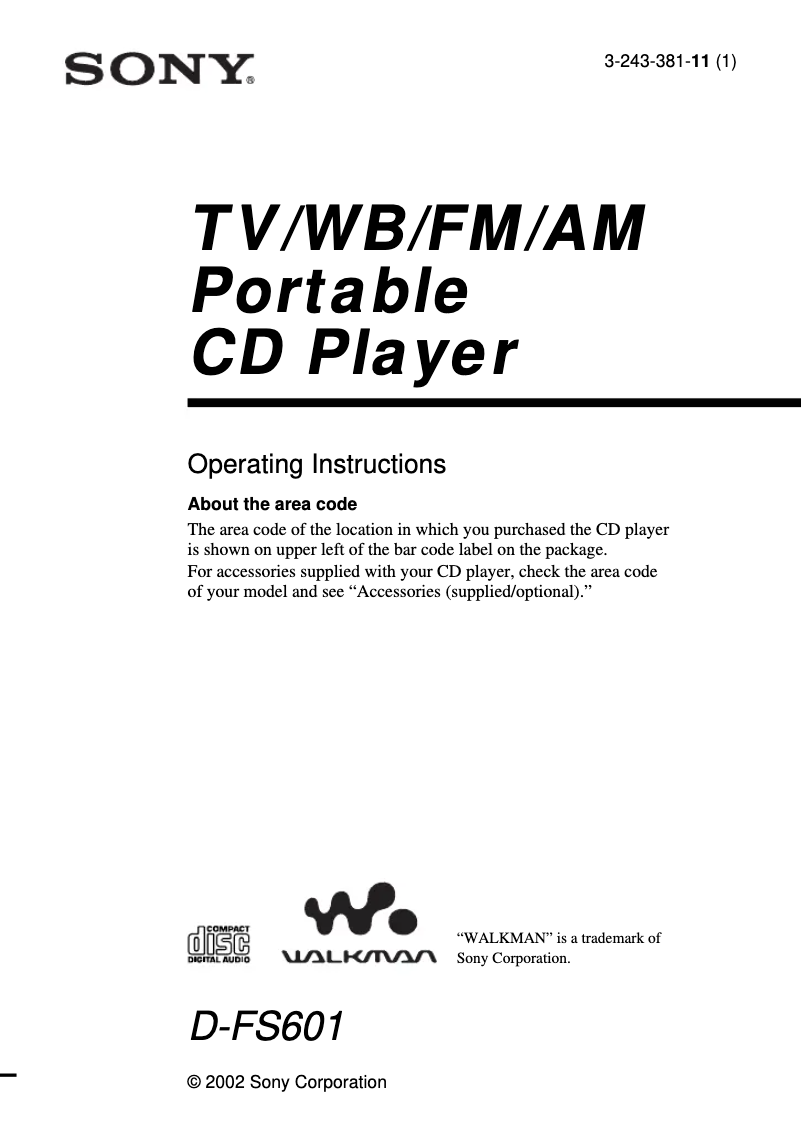 Page n°1 - Manuel utilisateur Sony Walkman D-FS601