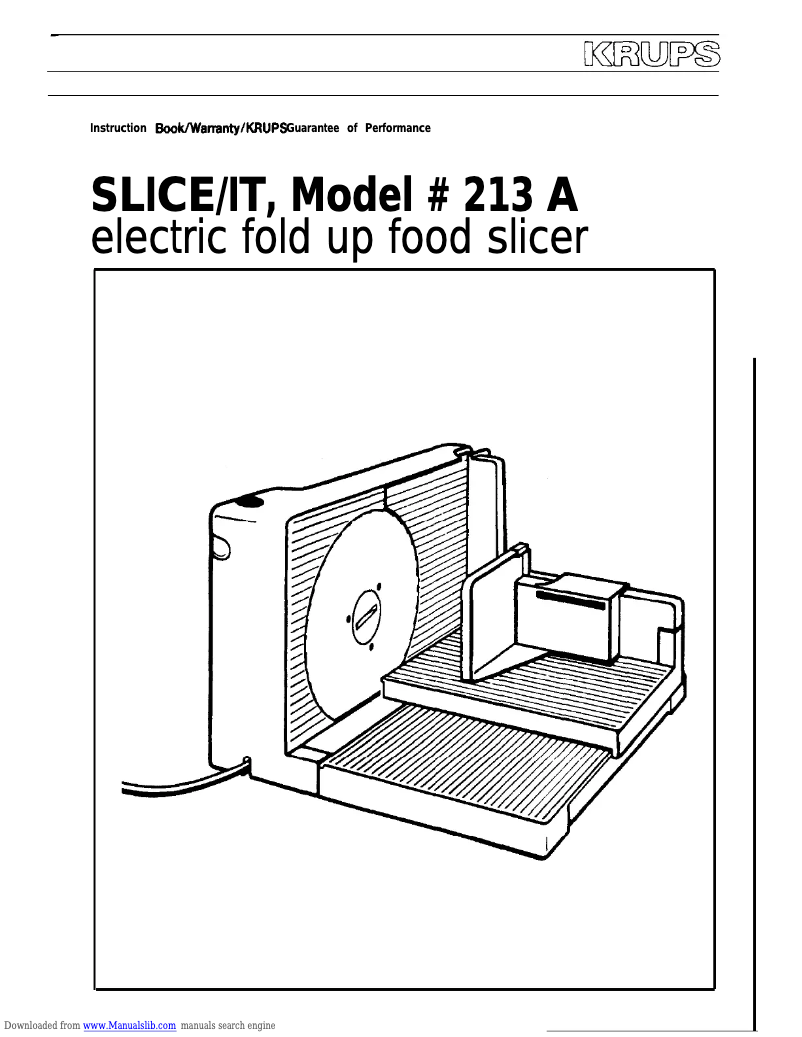 Page 1 de la notice Manuel utilisateur Krups 213A