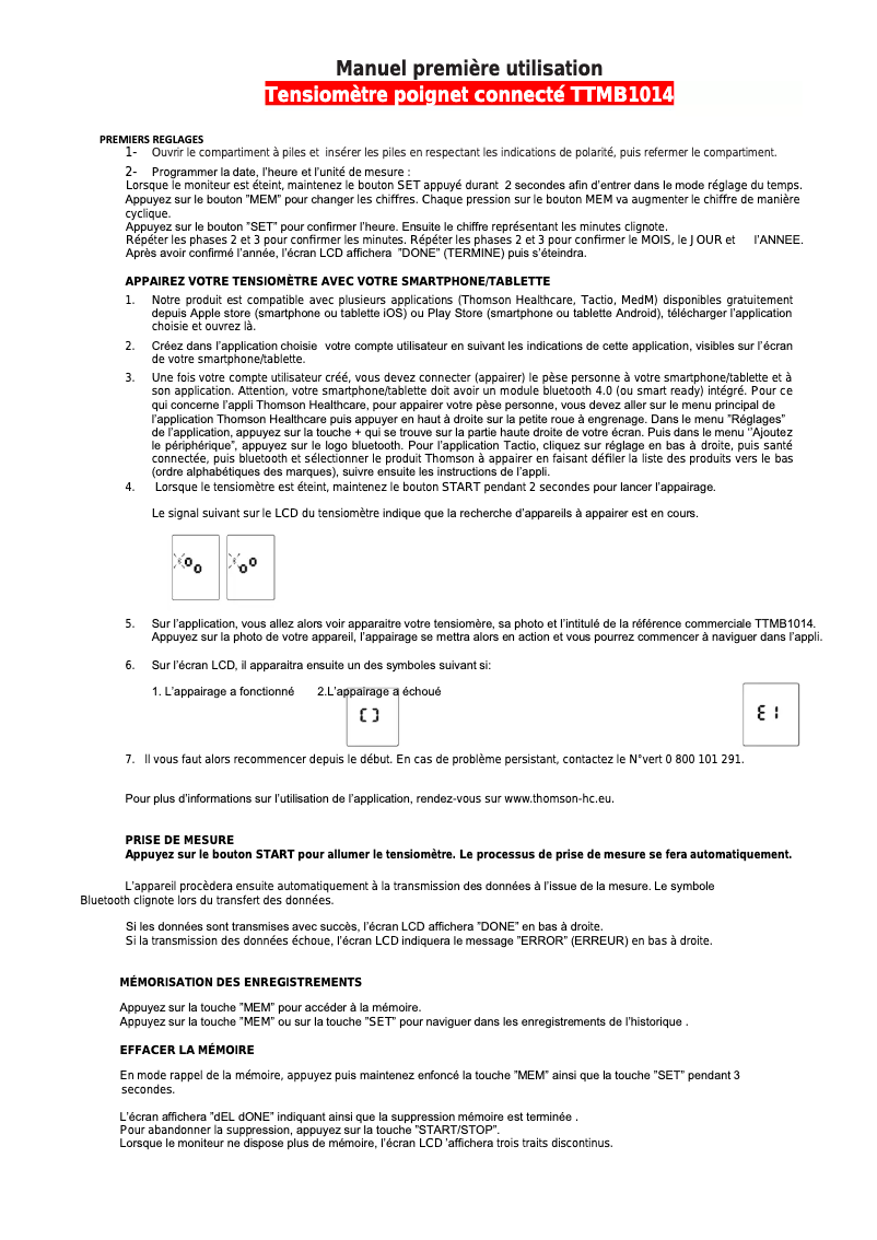 Page 1 de la notice Manuel utilisateur Thomson TTMB-1014