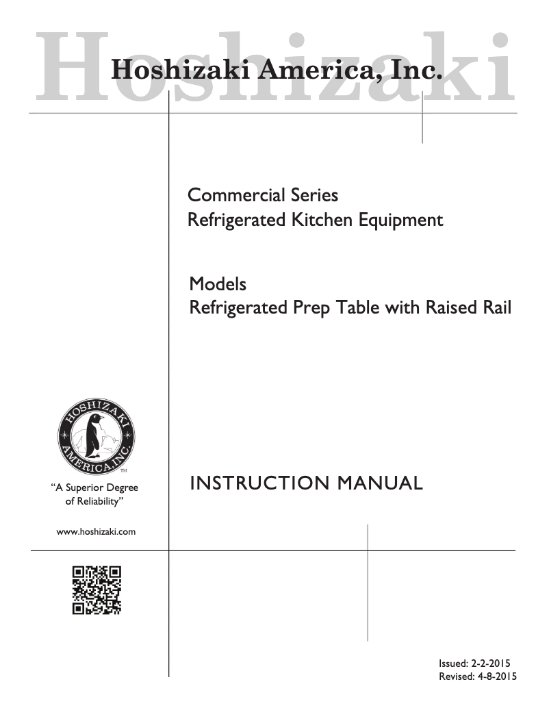 Page n°1 - Manuel d'utilisation et d'entretien Hoshizaki CPT67