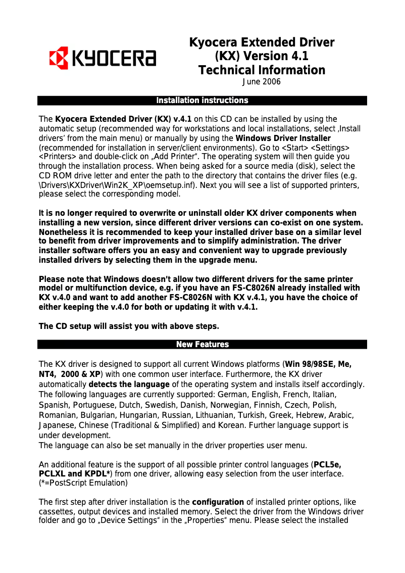 Page 1 de la notice Fiche technique Kyocera FS-2000D