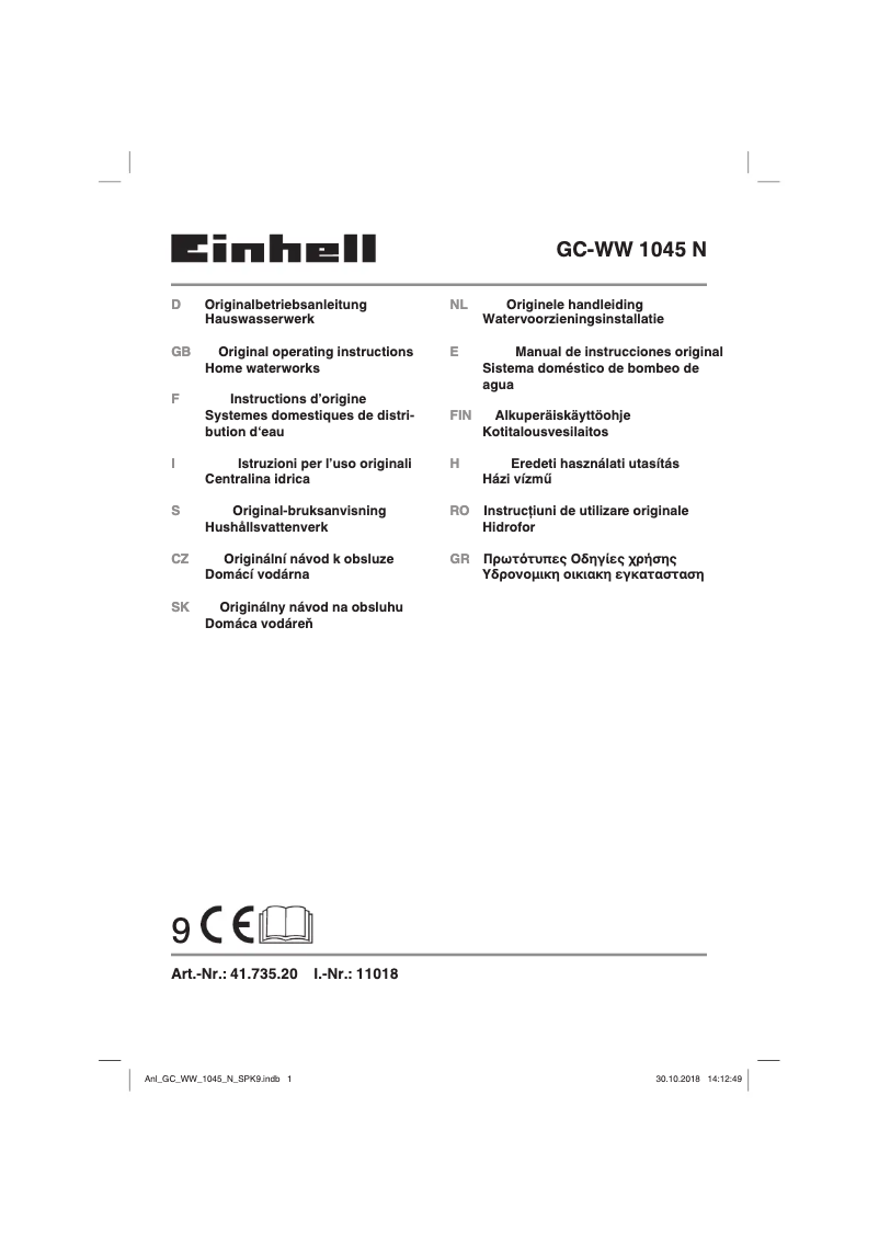 Page n°1 - Manuel utilisateur Einhell GC-WW 1045 N