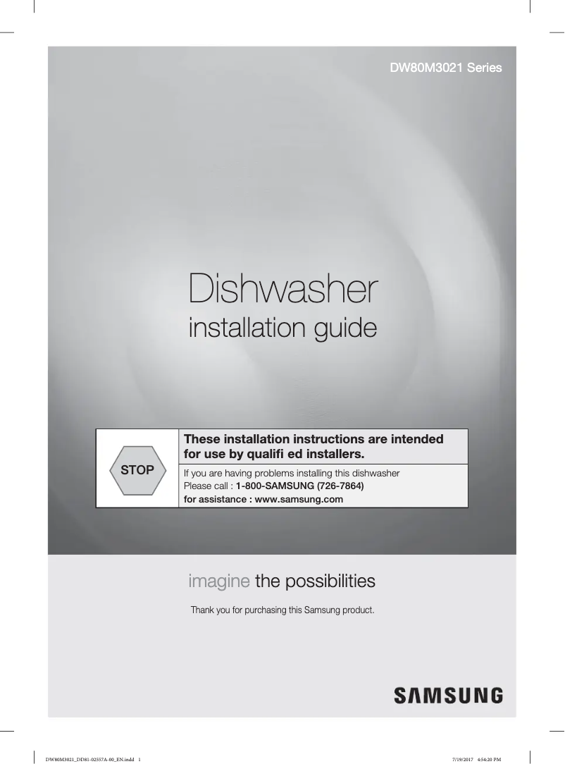 Page n°1 - Guide d'installation Samsung DW80M3021US