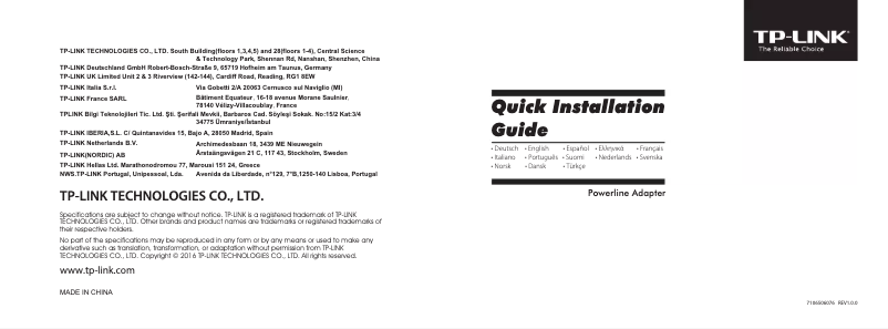 Page n°1 - Guide d'installation TP-Link TL-PA9020P