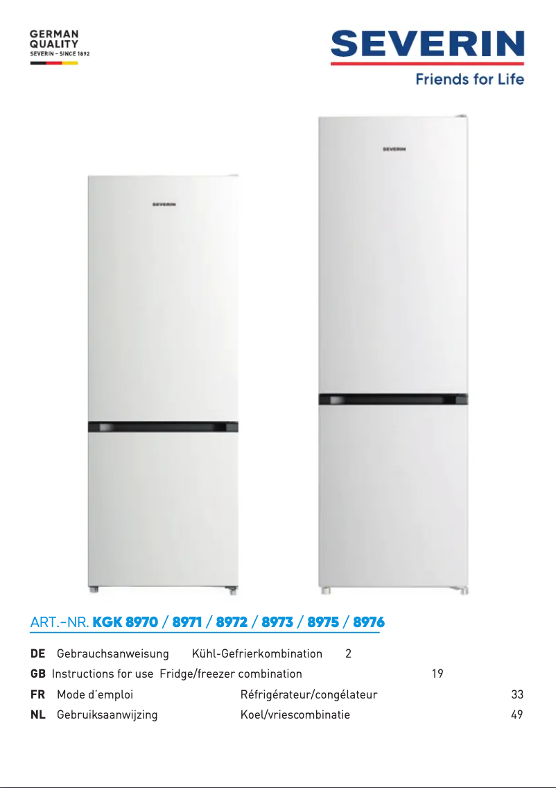 Page 1 de la notice Manuel utilisateur Severin KGK 8976