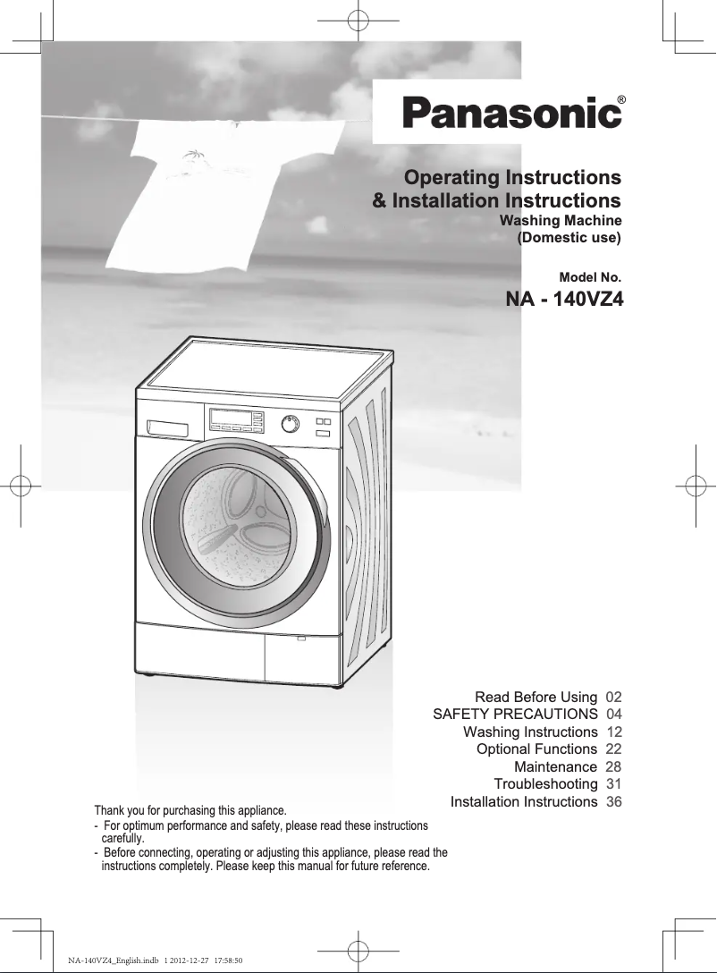 Page n°1 - Manuel utilisateur Panasonic NA-140VZ4