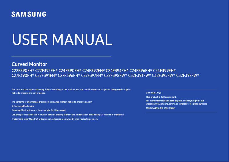 Page 1 de la notice Manuel utilisateur Samsung LC27F396FHUXEN