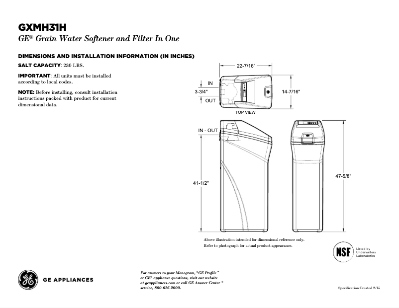 Page n°1 - Fiche technique GE GXMH31H