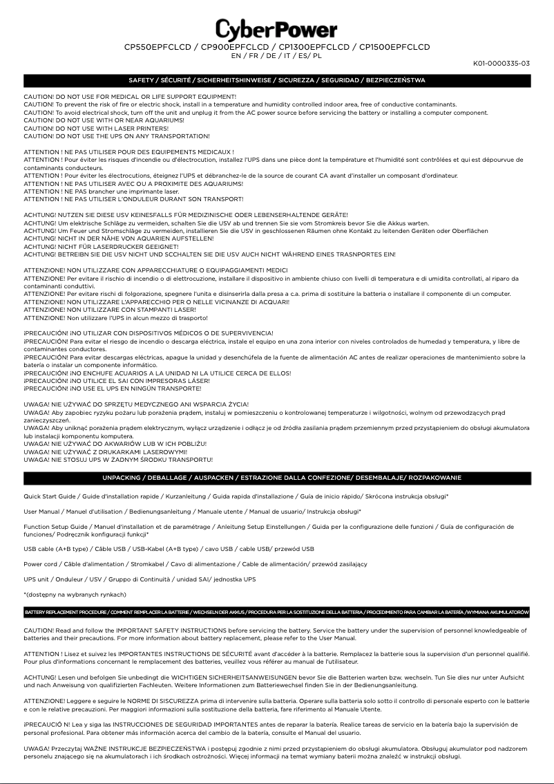 Page 1 de la notice Guide de démarrage rapide CyberPower CP1500EPFCLCD