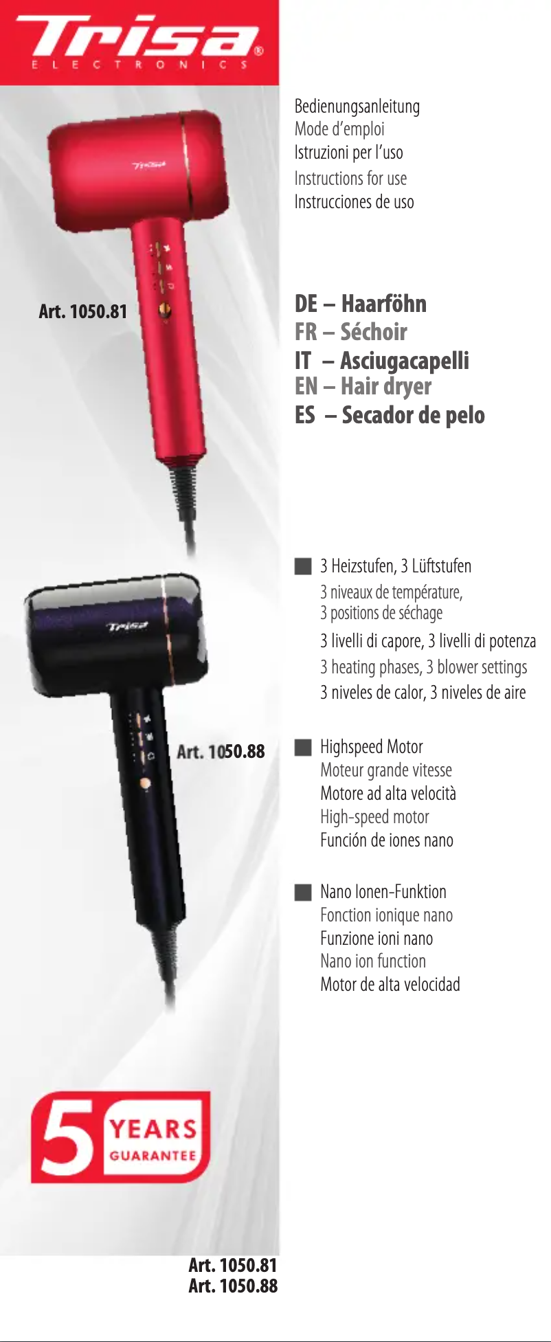 Page n°1 - Manuel utilisateur Trisa Ultra Ionic Pro 1050.81