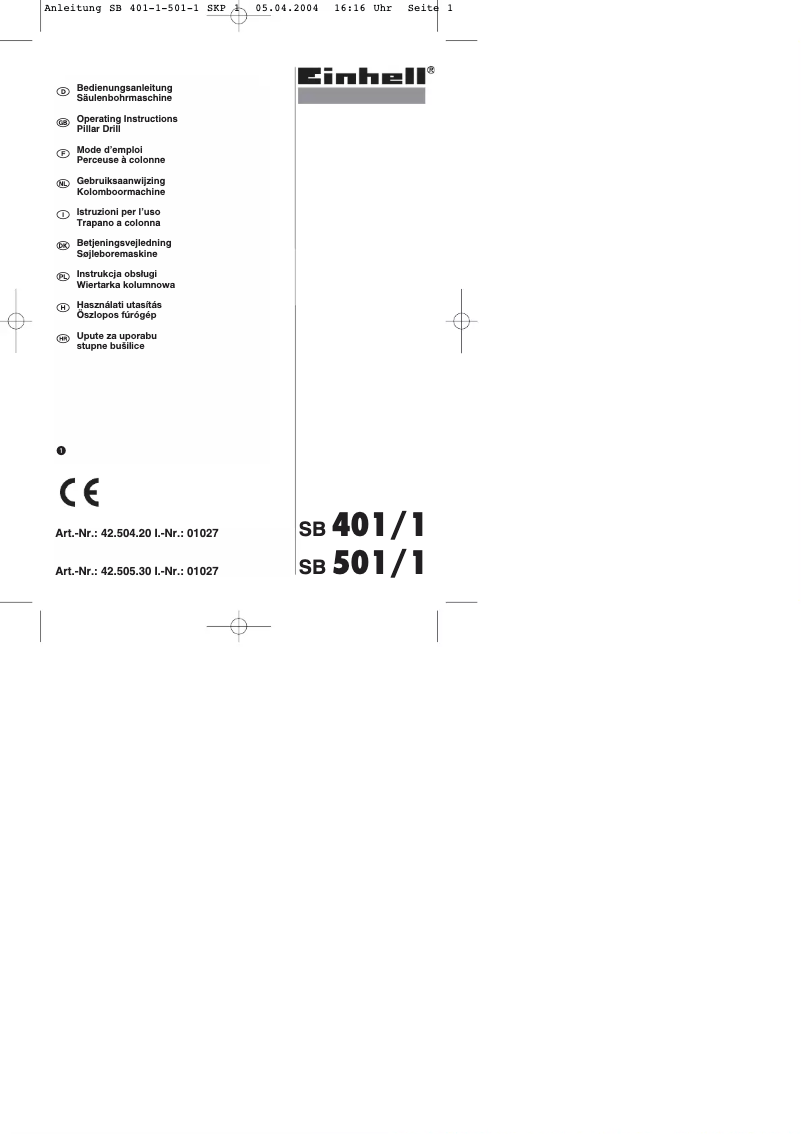 Page 1 de la notice Manuel utilisateur Einhell BT-BD 501