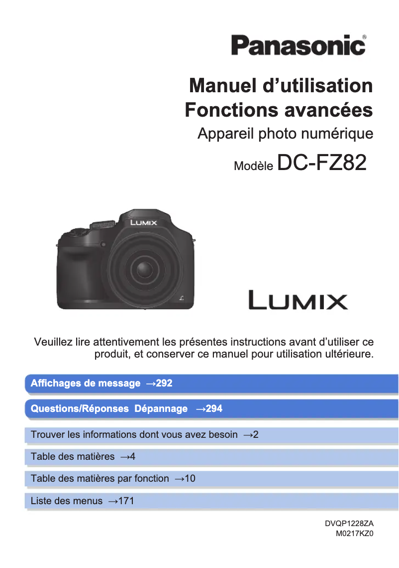 Image de la première page du manuel de l'appareil Lumix DC-FZ82