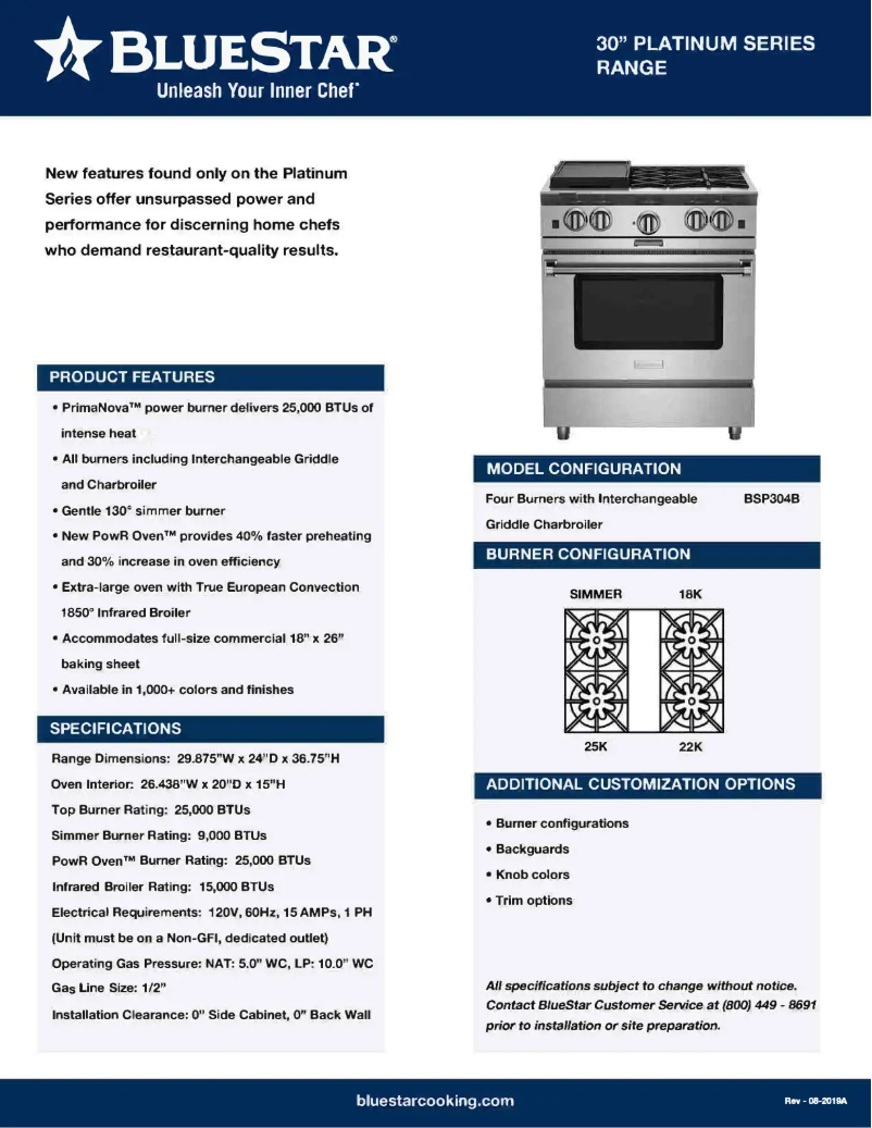 Page 1 de la notice Fiche technique BlueStar BSP304BC-3003