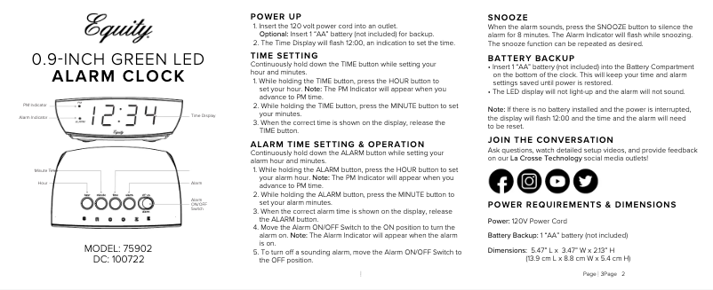 Page 1 de la notice Manuel utilisateur La Crosse Technology 75902