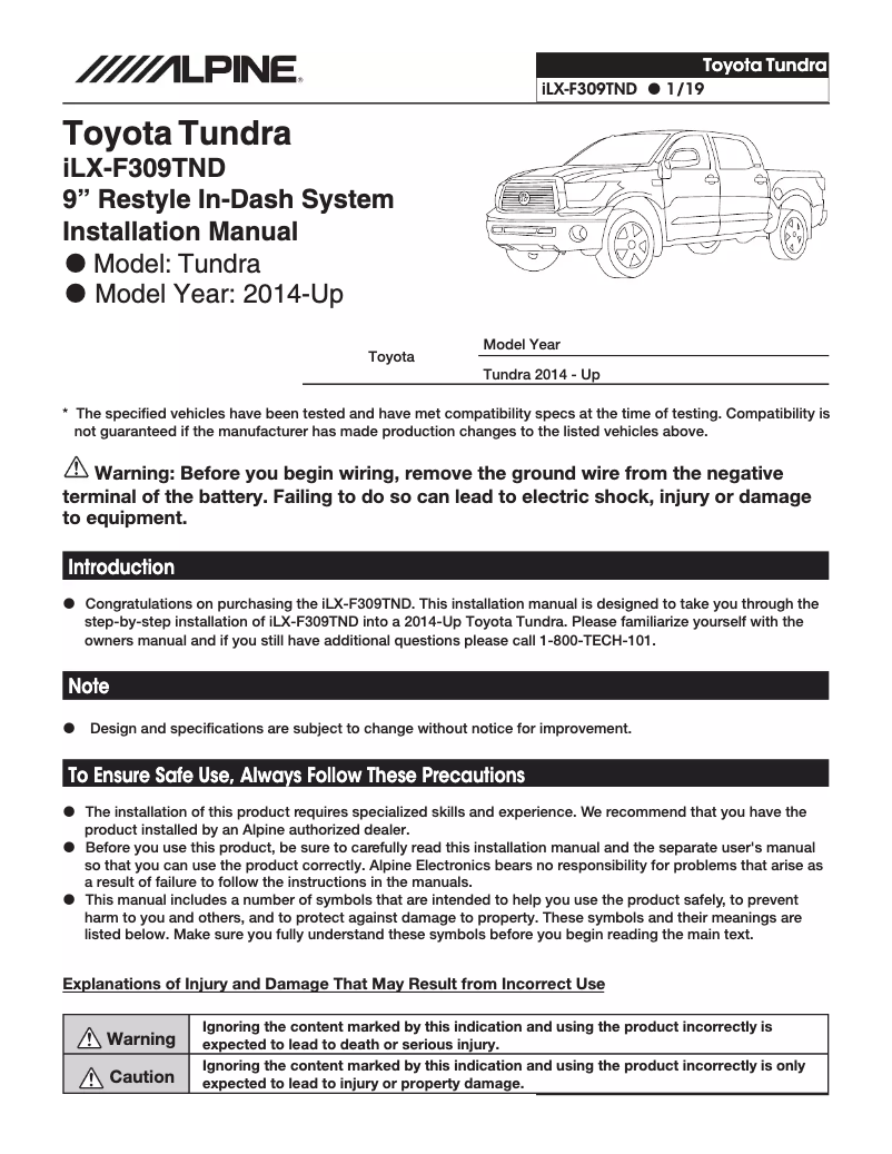 Page 1 de la notice Guide d'installation Alpine ILX-F309TND