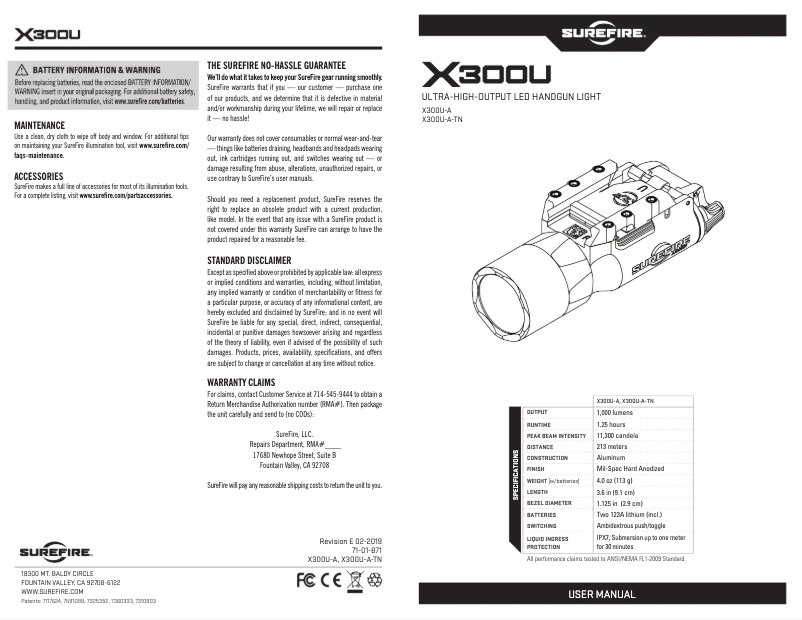 Page 1 de la notice Manuel utilisateur SureFire X300U