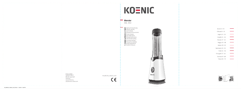 Page n°1 - Manuel utilisateur Koenic KBL 350