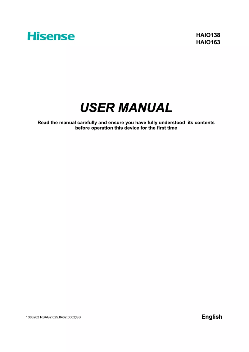 Page 1 de la notice Manuel utilisateur Hisense HAIO163
