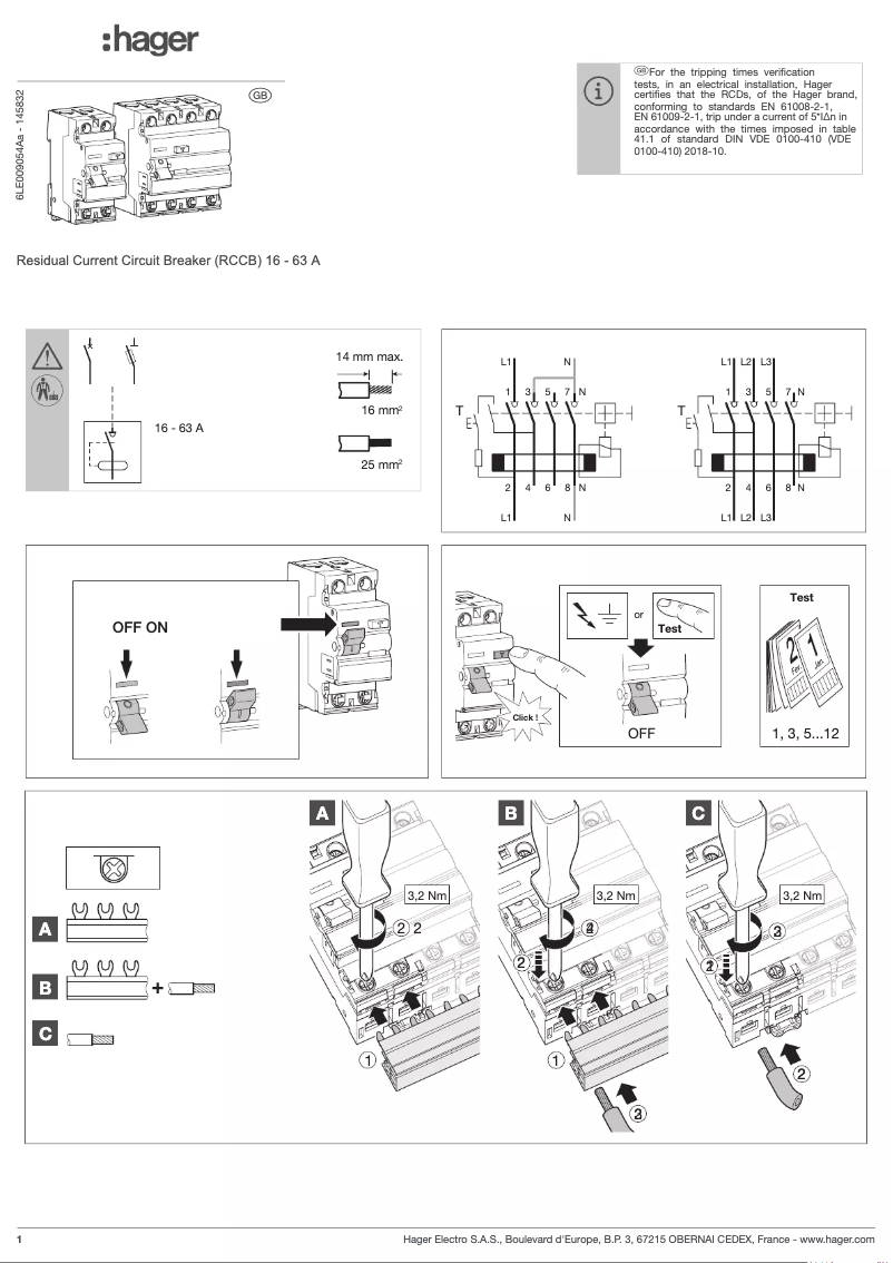 Page 1 de la notice Manuel utilisateur Hager CD440B