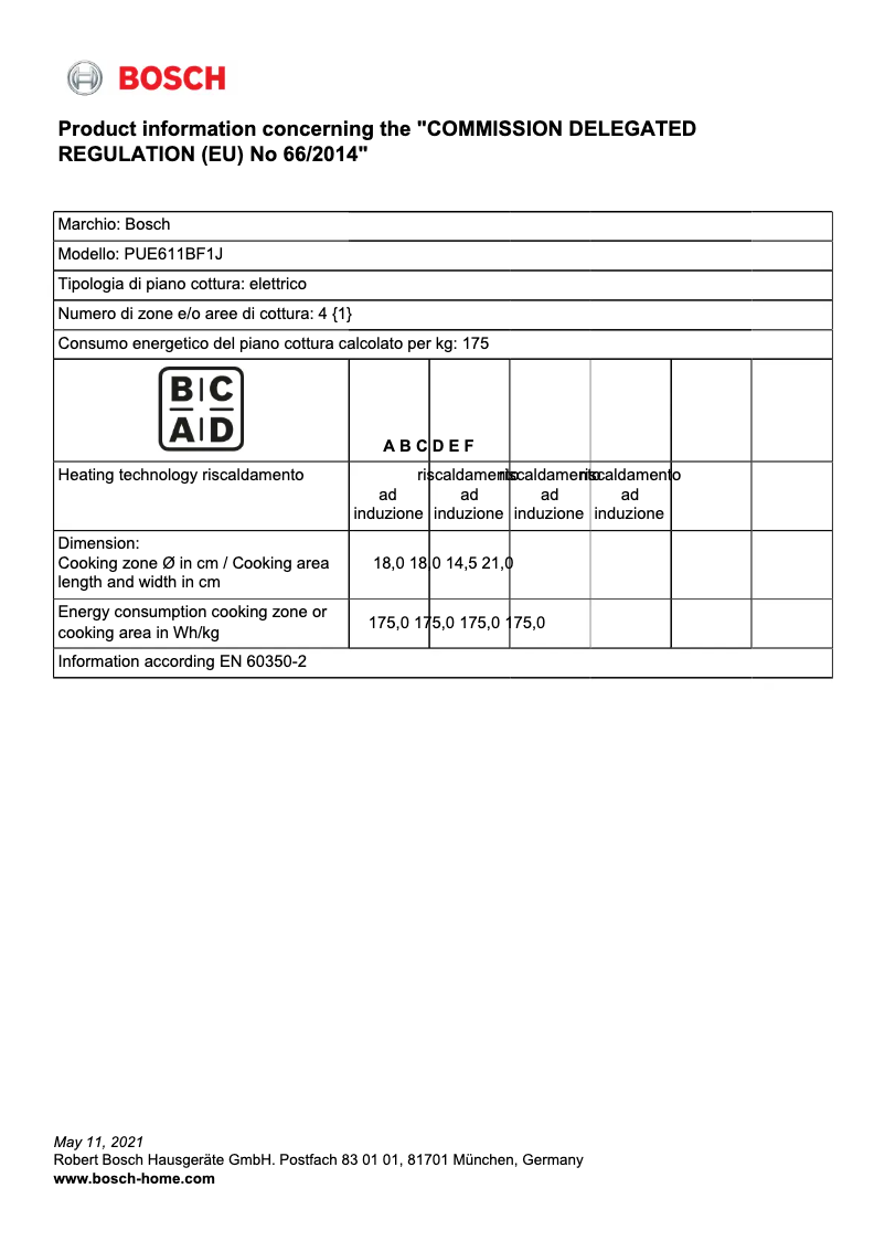 Página 1 del manual Ficha técnica Bosch PUE611BF1J