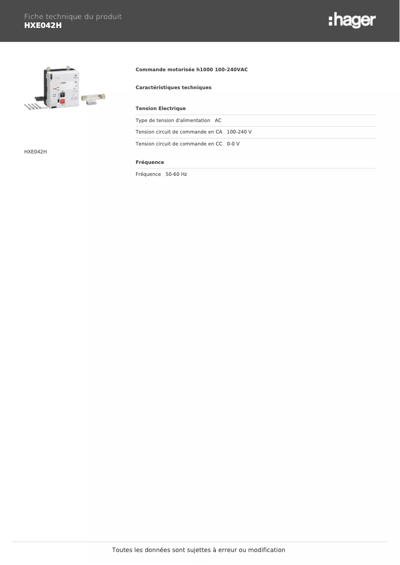 Image de la première page du manuel de l'appareil HXE042H