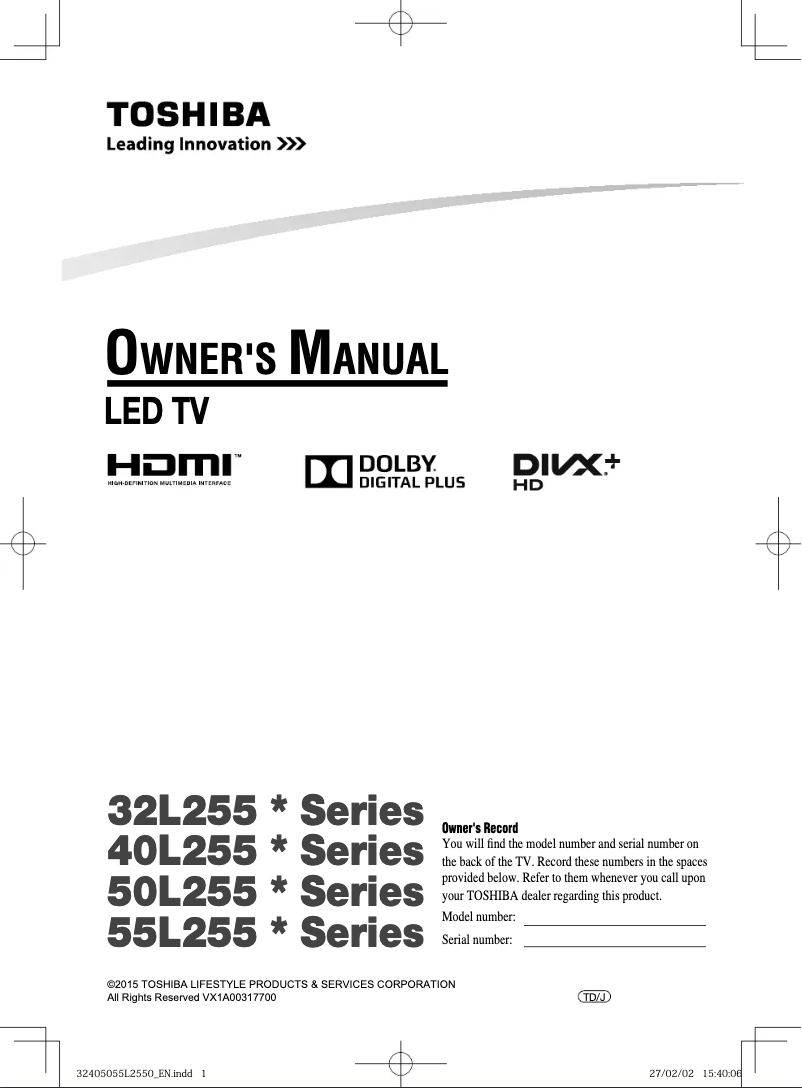Image de la première page du manuel de l'appareil 32L2550VM