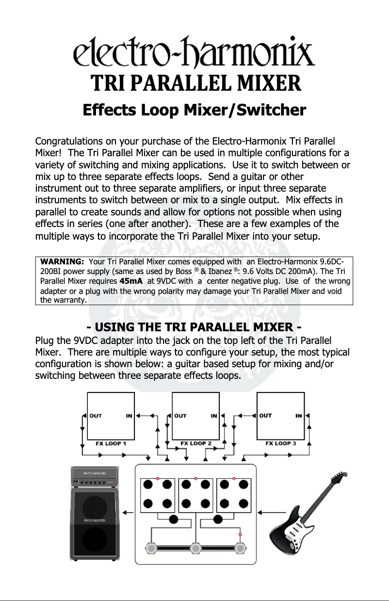 Page 1 de la notice Manuel utilisateur Electro Harmonix Tri Parallel Mixer