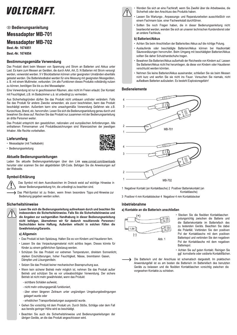 Page n°1 - Manuel utilisateur Voltcraft MB-702