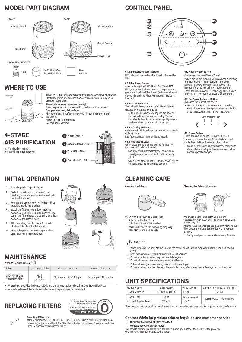 Page n°1 - Manuel utilisateur Winix A230