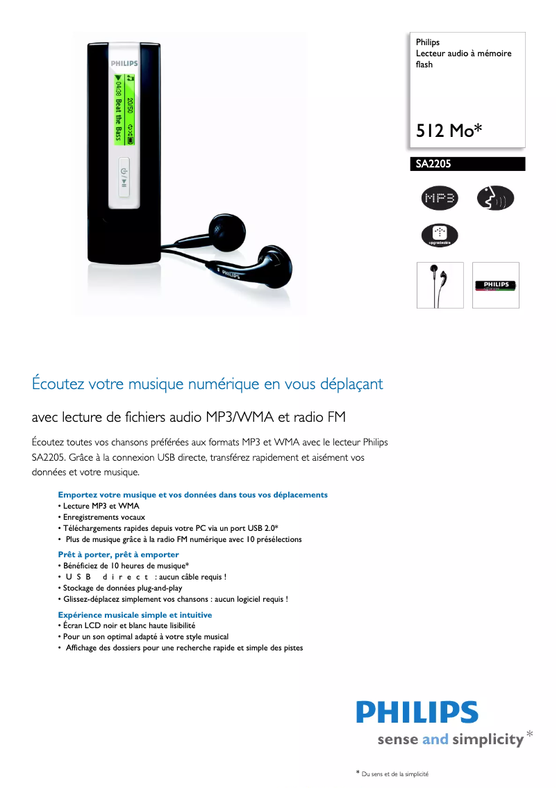 Page n°1 - Fiche technique Philips SA2205