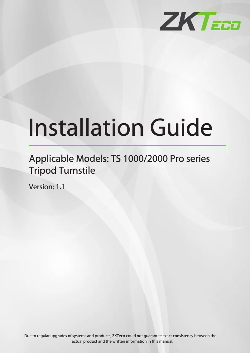 Page n°1 - Guide d'installation ZKTeco TS2000 Pro