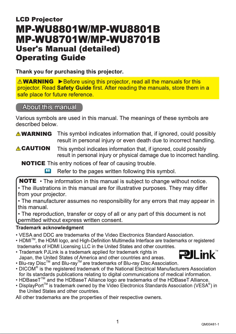 Page 1 de la notice Manuel utilisateur Maxell MP-WU8801B