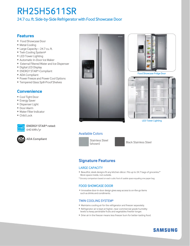 Page 1 de la notice Fiche technique Samsung RH25H5611S