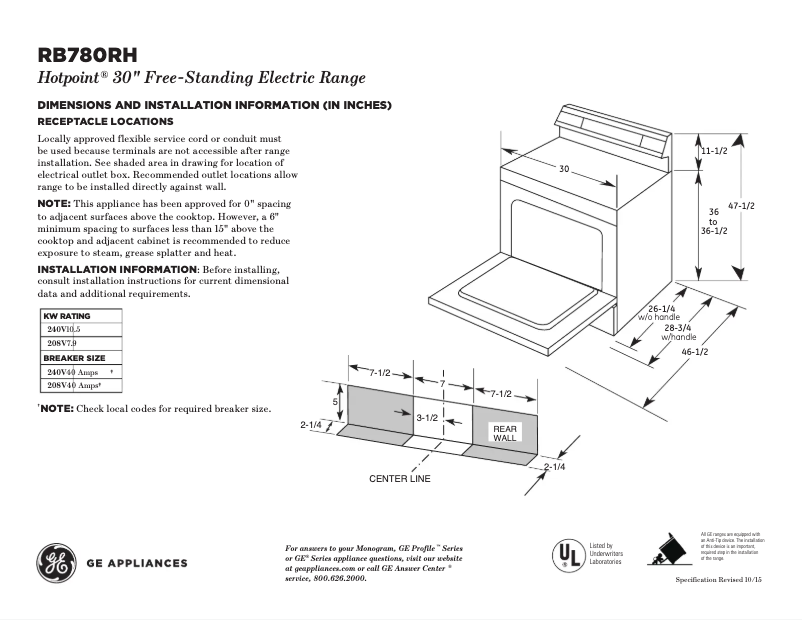 Page n°1 - Fiche technique GE RB780RHSS