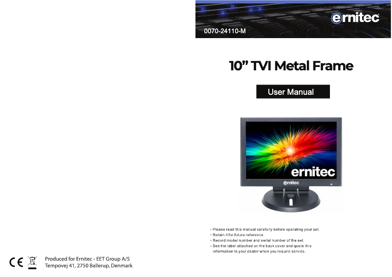 Page n°1 - Manuel utilisateur Ernitec 0070-24110-M