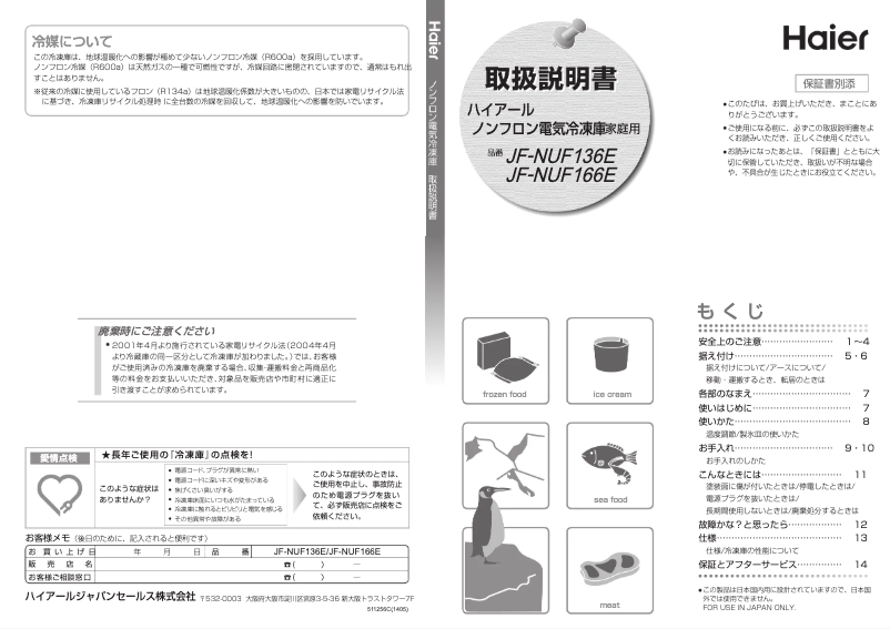 Page n°1 - Manuel utilisateur Haier JF-NUF166E