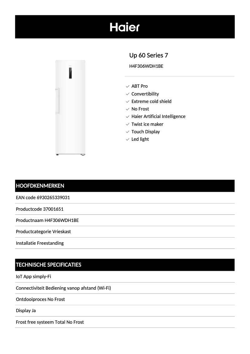 Page 1 de la notice Label énergétique Haier H4F306WDH1BE