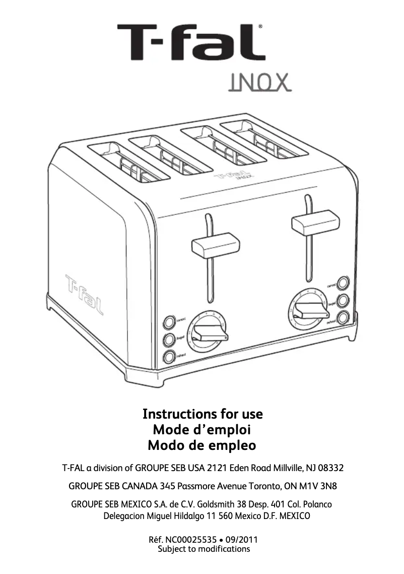 Page 1 de la notice Manuel utilisateur Tefal Performa 4S Mexico TT5420