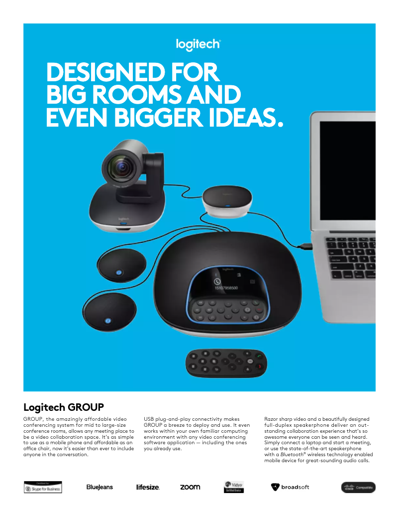 Page 1 of the manual Technical Sheet Logitech GROUP
