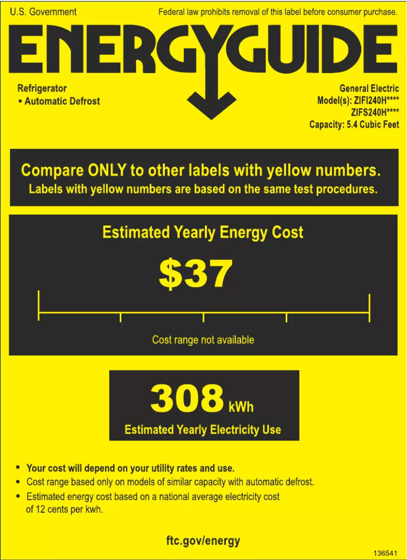 Page 1 de la notice Label énergétique Monogram ZIFI240HII