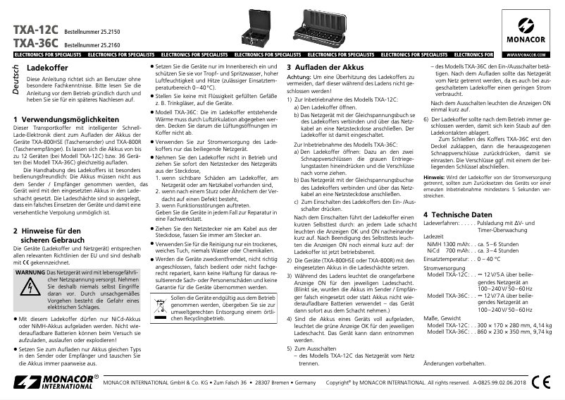 Page 1 de la notice Manuel utilisateur Monacor TXA-36C