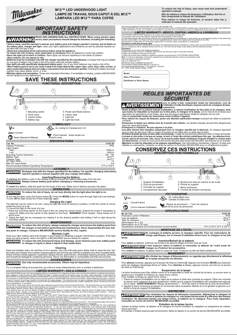 Page n°1 - Manuel utilisateur Milwaukee M12 2125-21XC