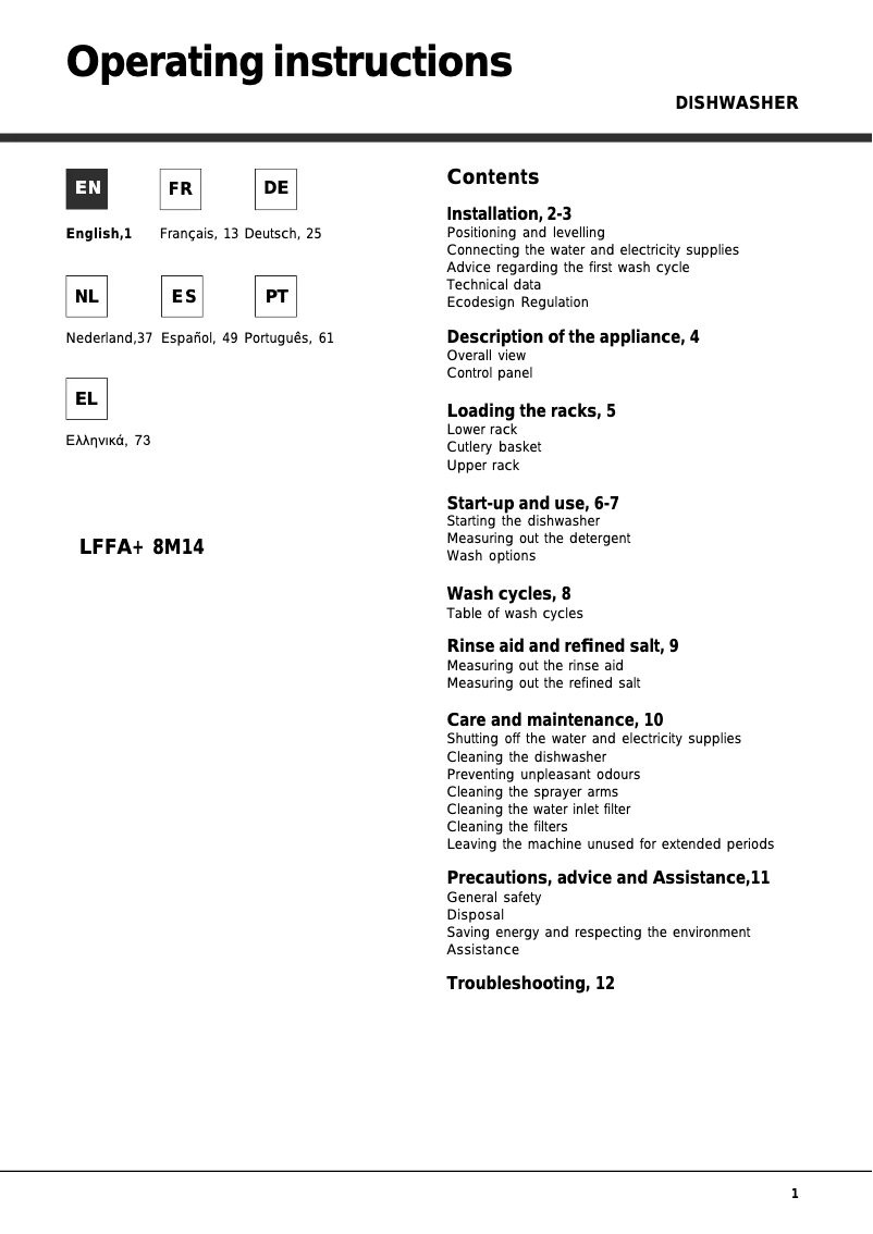 Page n°1 - Manuel utilisateur Hotpoint Ariston LFFA plus 8M14