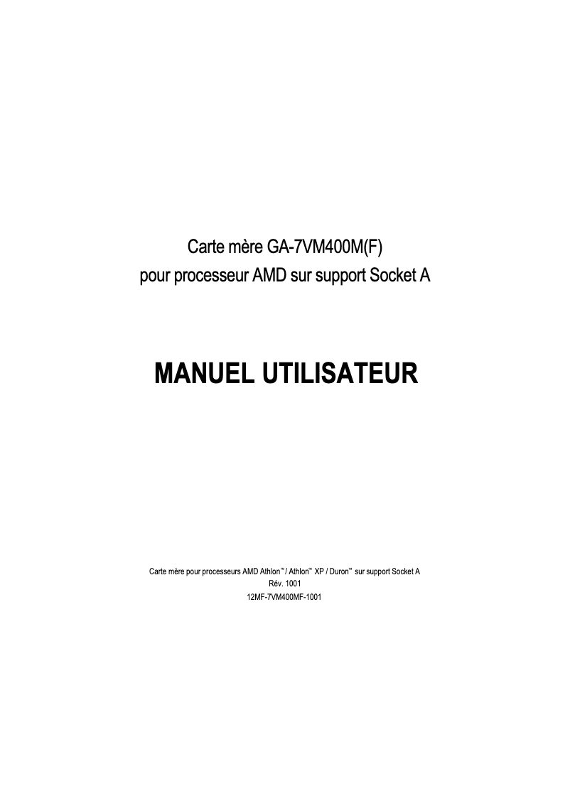 Page 1 de la notice Manuel utilisateur Gigabyte GA-7VM400M
