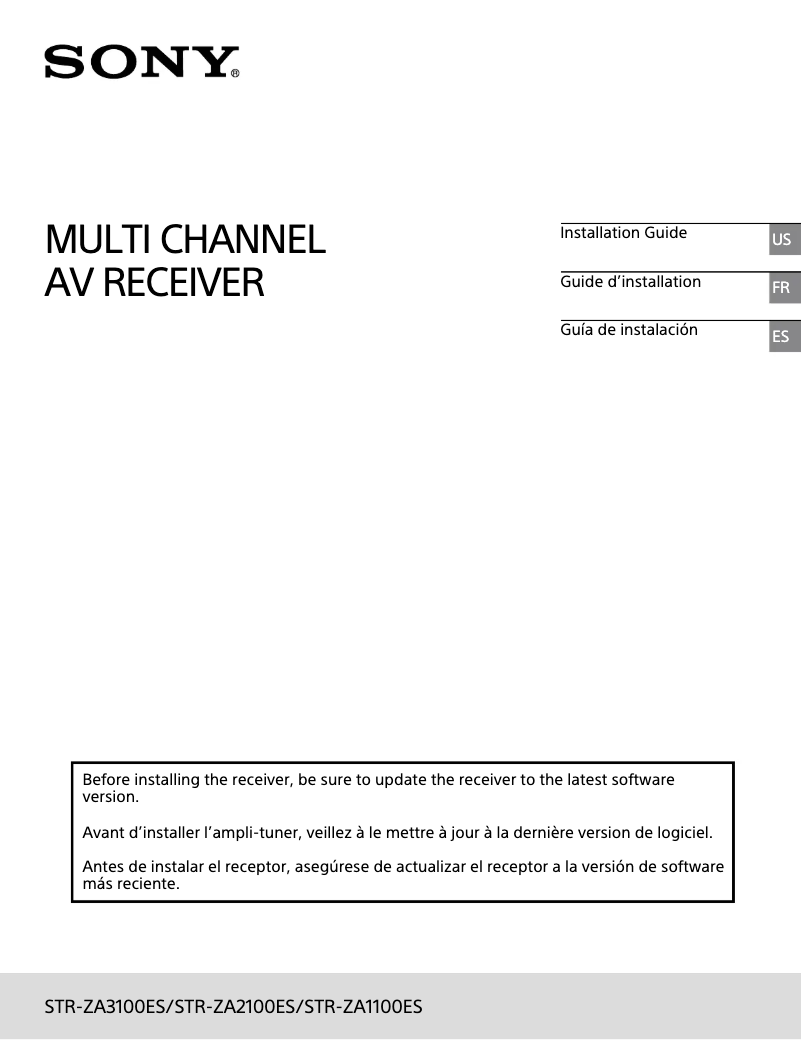 Page 1 de la notice Guide d'installation Sony STR-ZA1100ES