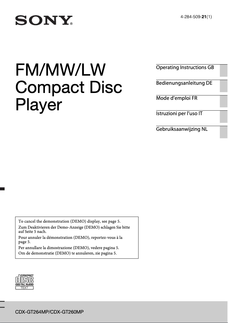Image de la première page du manuel de l'appareil CDX-GT264MP