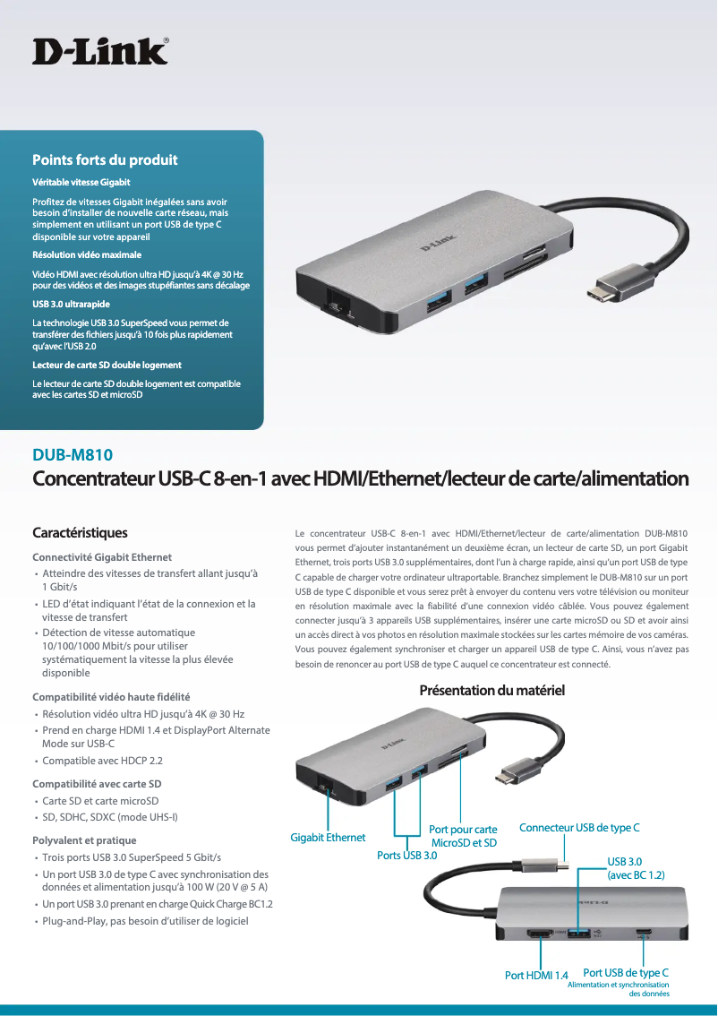 Page 1 de la notice Fiche technique D-Link DUB-M810