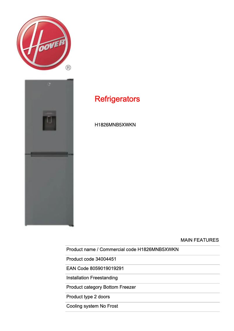 Image de la première page du manuel de l'appareil H1826MNB5XWKN