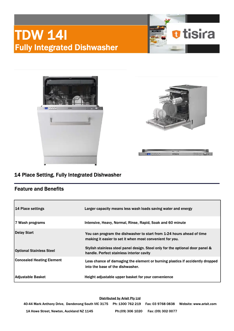 Page 1 de la notice Fiche technique Tisira TDW14I
